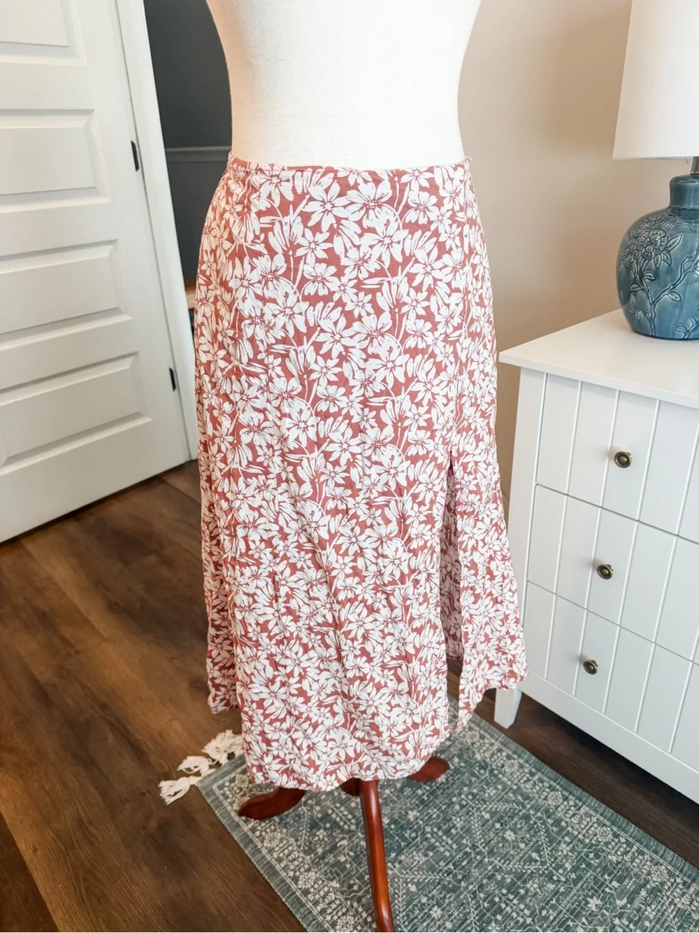 Floral Split Midi Skirt in Dusty Rose